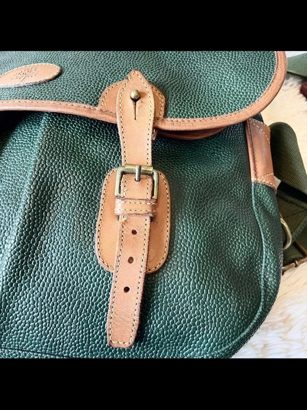 Mulberry Green Leather Messenger Bag with Brown Trim